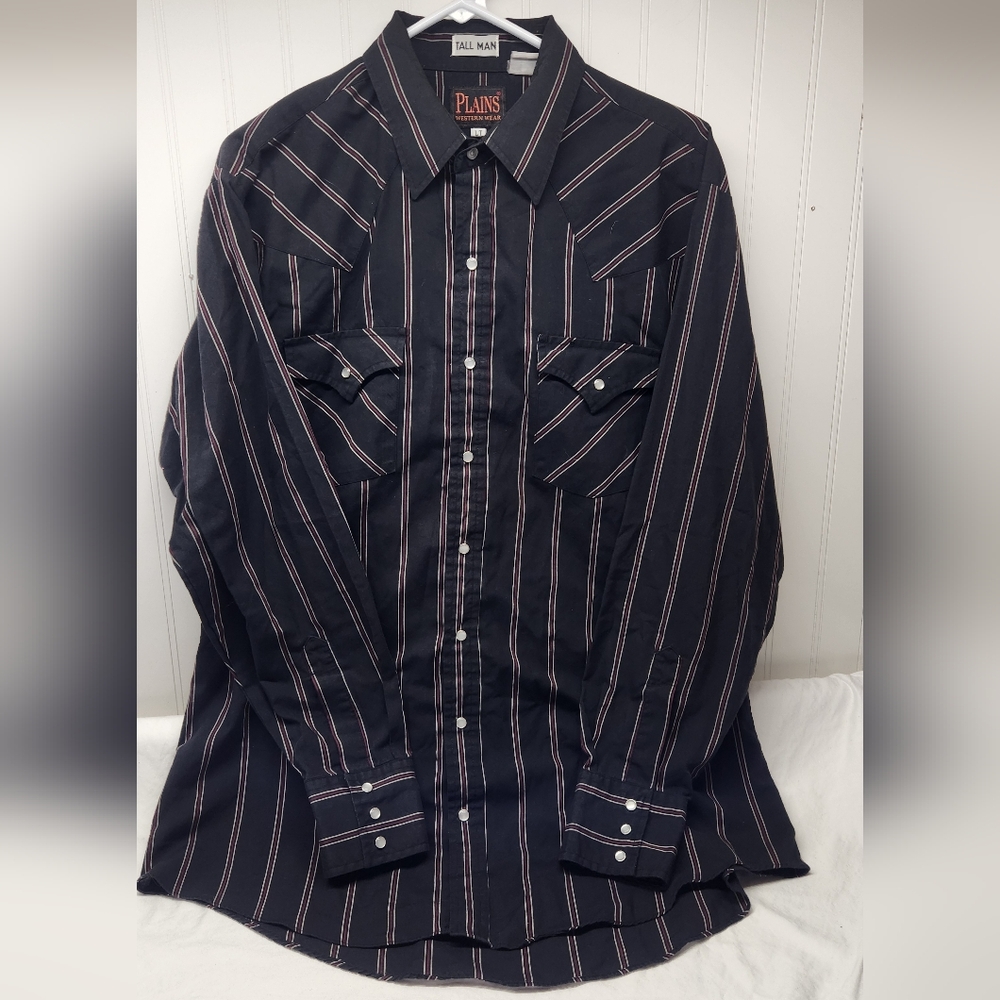 Vintage men's Plains Western Wear striped long sleeve pearl snap, Tall Large
